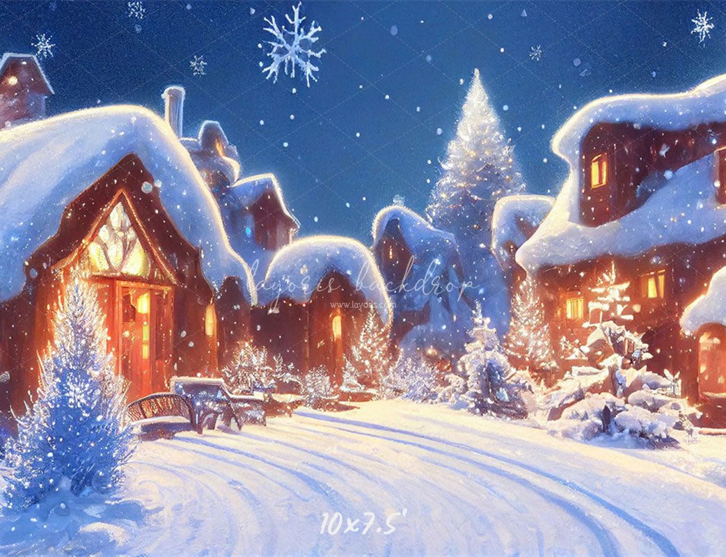 Snow Covered Houses Winter Photo Backdrop - Layoris
