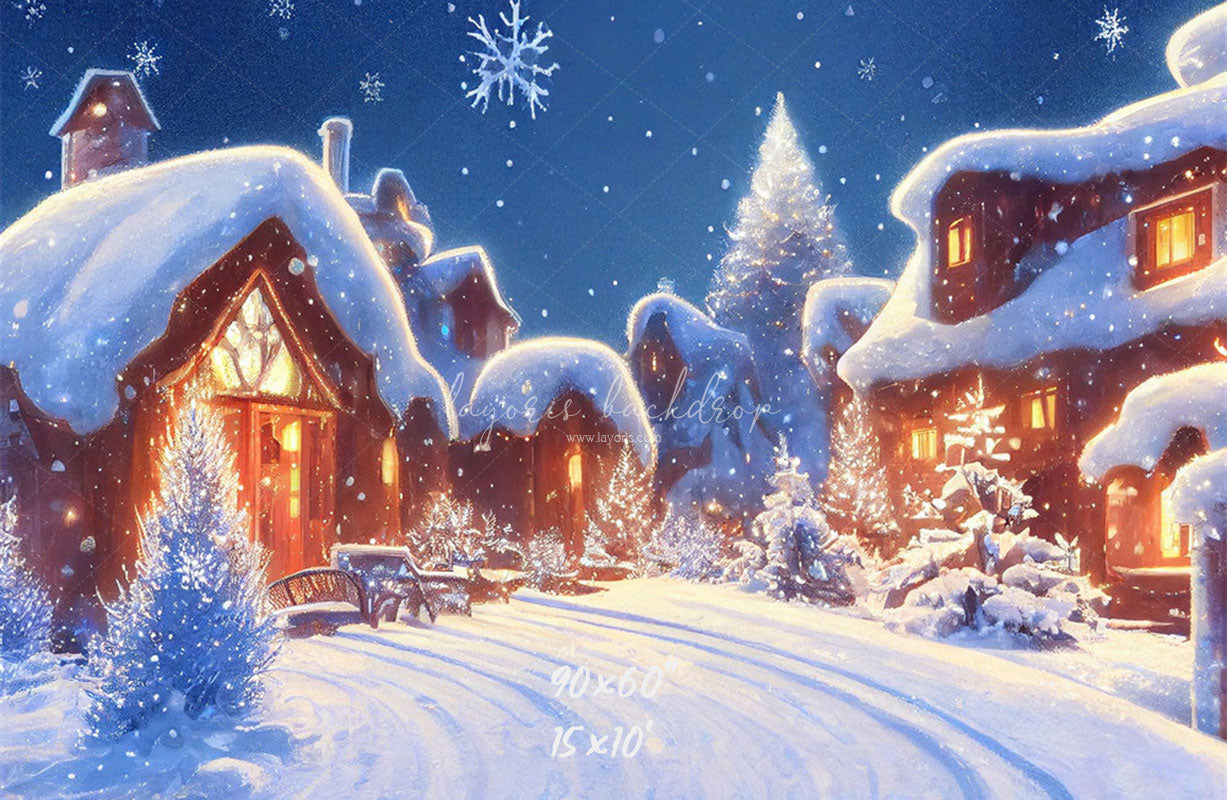 Snow Covered Houses Winter Photo Backdrop - Layoris