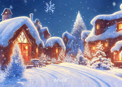Snow Covered Houses Winter Photo Backdrop - Layoris