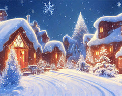 Snow Covered Houses Winter Photo Backdrop - Layoris