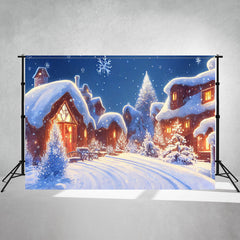 Snow Covered Houses Winter Photo Backdrop - Layoris