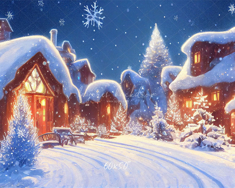 Snow Covered Houses Winter Photo Backdrop - Layoris