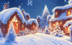 Snow Covered Houses Winter Photo Backdrop - Layoris