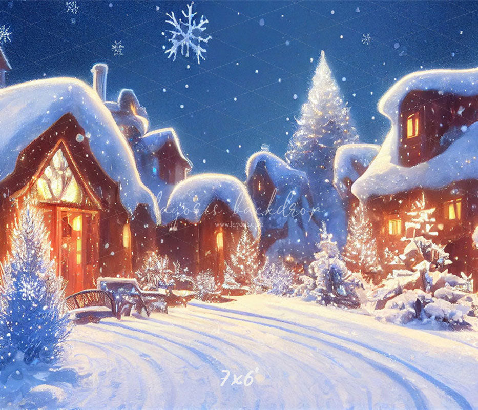 Snow Covered Houses Winter Photo Backdrop - Layoris