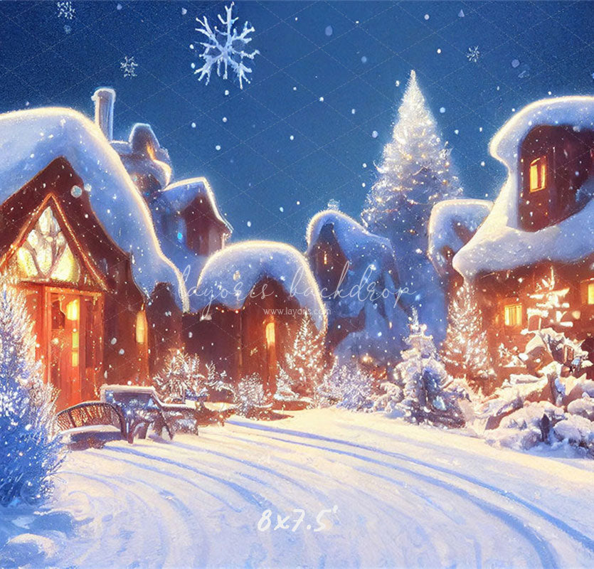 Snow Covered Houses Winter Photo Backdrop - Layoris