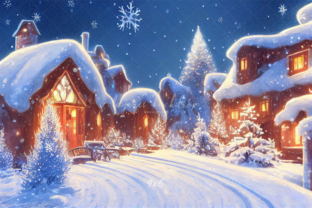 Snow Covered Houses Winter Photo Backdrop - Layoris