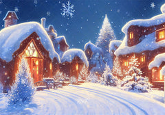Snow Covered Houses Winter Photo Backdrop - Layoris