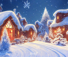 Snow Covered Houses Winter Photo Backdrop - Layoris