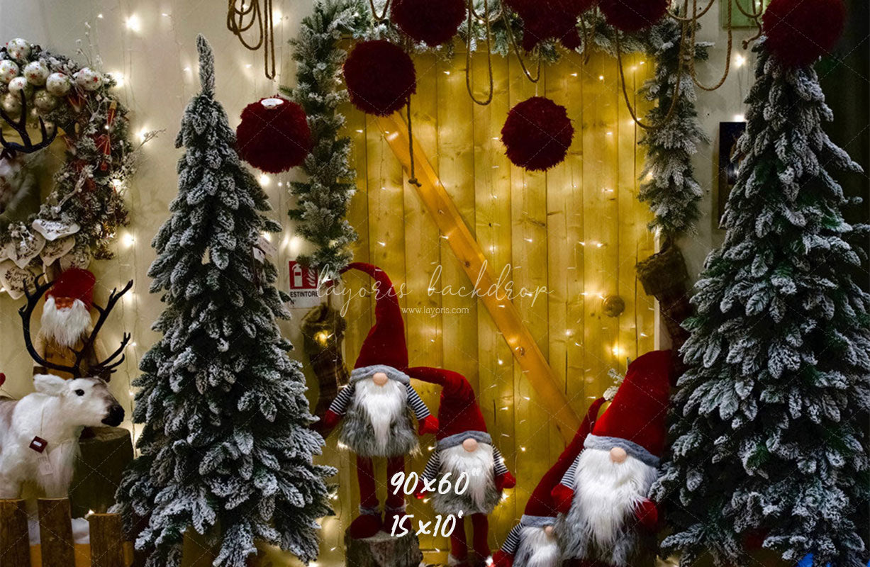 Christmas Gnomes Wreath Holiday Photo Backdrop - Layoris