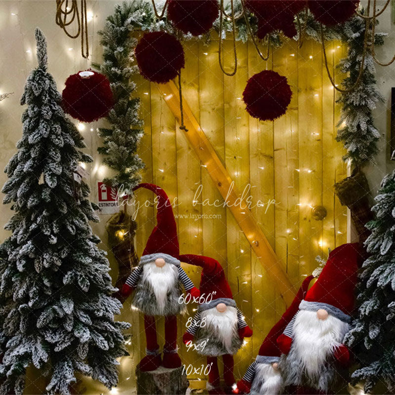 Christmas Gnomes Wreath Holiday Photo Backdrop - Layoris