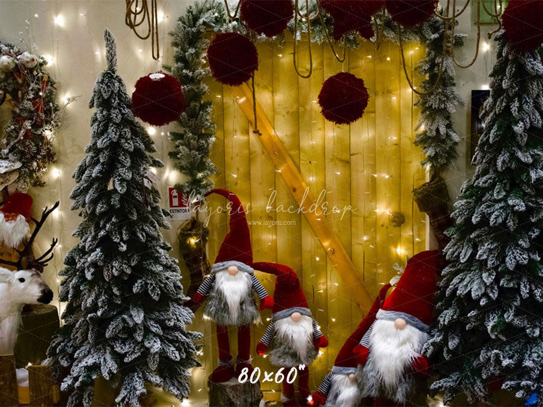 Christmas Gnomes Wreath Holiday Photo Backdrop - Layoris