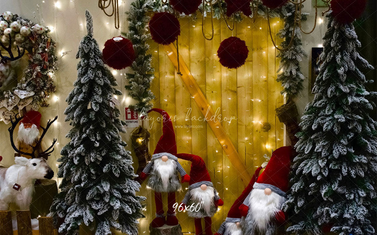 Christmas Gnomes Wreath Holiday Photo Backdrop - Layoris