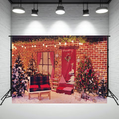 Red Brick Wall Interior Christmas Photo Backdrop - Layoris