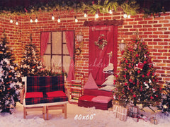 Red Brick Wall Interior Christmas Photo Backdrop - Layoris