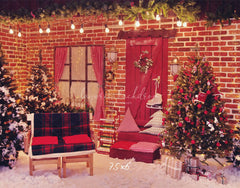 Red Brick Wall Interior Christmas Photo Backdrop - Layoris