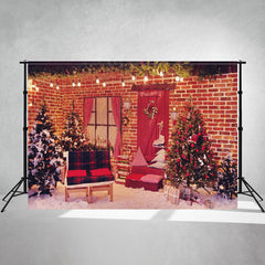 Red Brick Wall Interior Christmas Photo Backdrop - Layoris