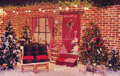Red Brick Wall Interior Christmas Photo Backdrop - Layoris