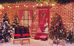 Red Brick Wall Interior Christmas Photo Backdrop - Layoris
