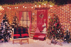 Red Brick Wall Interior Christmas Photo Backdrop - Layoris