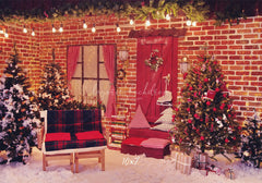 Red Brick Wall Interior Christmas Photo Backdrop - Layoris