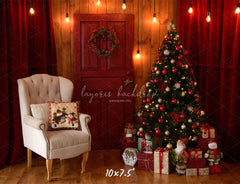 Red Curtain Garland Christmas Photo Backdrop - Layoris
