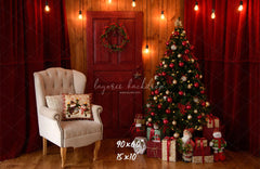 Red Curtain Garland Christmas Photo Backdrop - Layoris