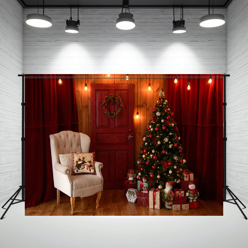 Red Curtain Garland Christmas Photo Backdrop - Layoris