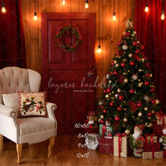 Red Curtain Garland Christmas Photo Backdrop - Layoris