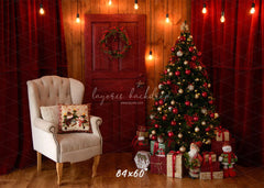 Red Curtain Garland Christmas Photo Backdrop - Layoris