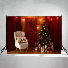Red Curtain Garland Christmas Photo Backdrop - Layoris