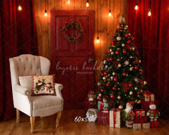 Red Curtain Garland Christmas Photo Backdrop - Layoris