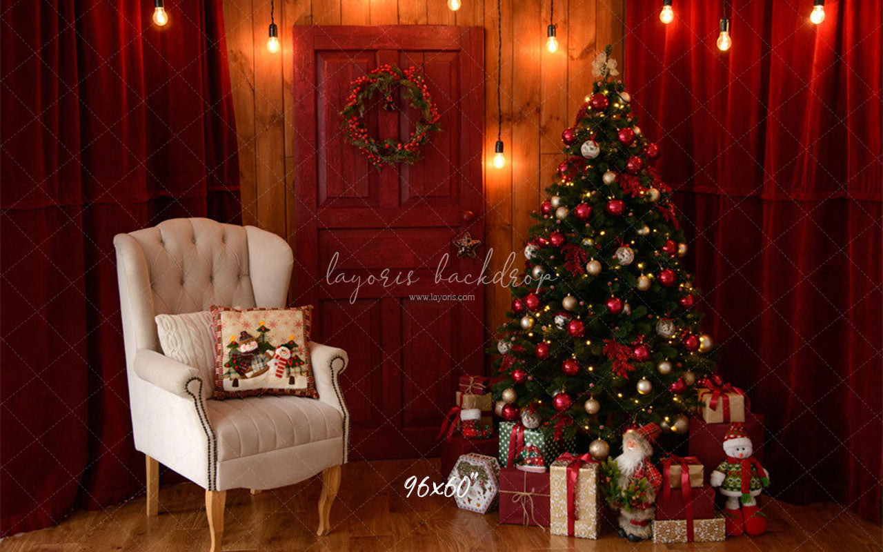 Red Curtain Garland Christmas Photo Backdrop - Layoris