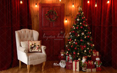 Red Curtain Garland Christmas Photo Backdrop - Layoris