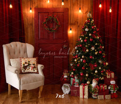 Red Curtain Garland Christmas Photo Backdrop - Layoris