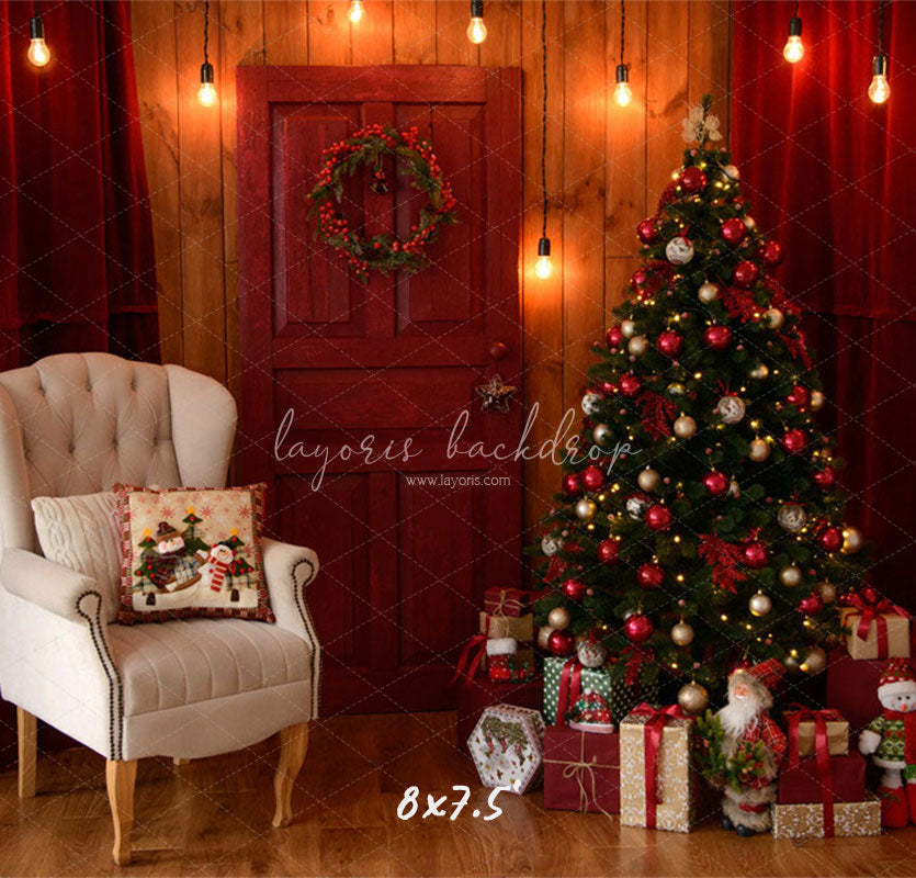Red Curtain Garland Christmas Photo Backdrop - Layoris