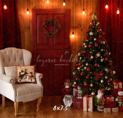 Red Curtain Garland Christmas Photo Backdrop - Layoris