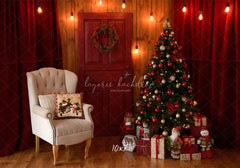 Red Curtain Garland Christmas Photo Backdrop - Layoris