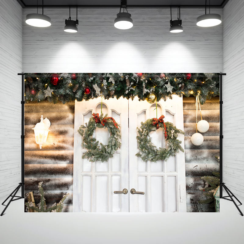 White Door Wreath Christmas Photo Backdrop - Layoris