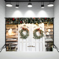 White Door Wreath Christmas Photo Backdrop - Layoris