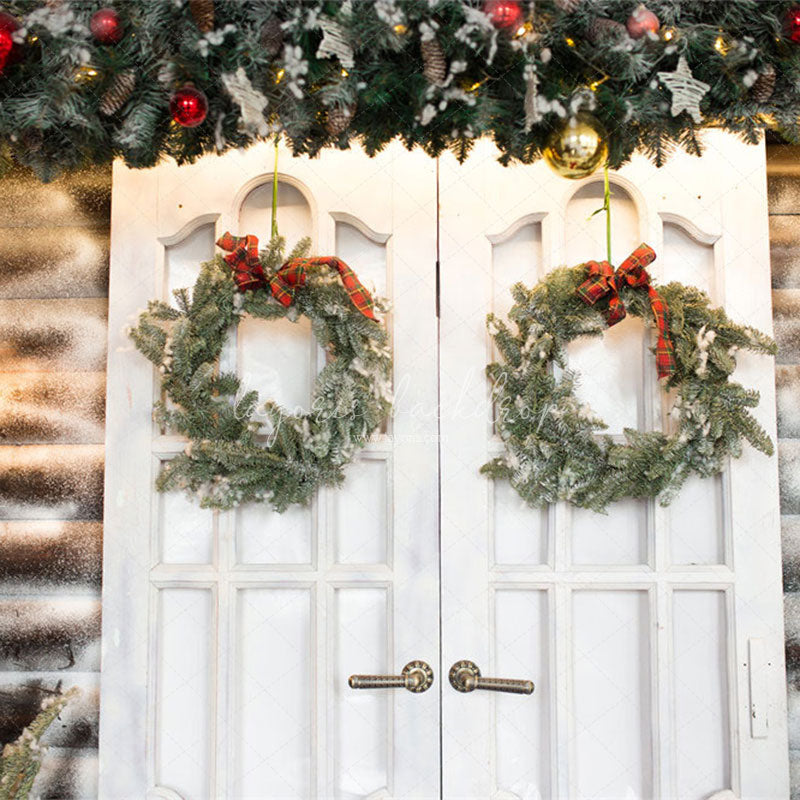 White Door Wreath Christmas Photo Backdrop - Layoris