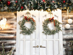 White Door Wreath Christmas Photo Backdrop - Layoris