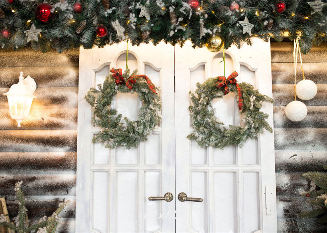 White Door Wreath Christmas Photo Backdrop - Layoris