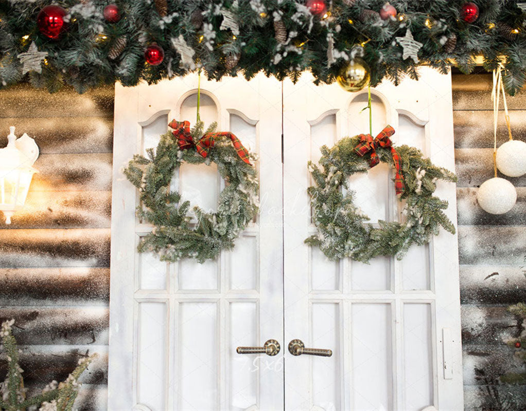 White Door Wreath Christmas Photo Backdrop - Layoris