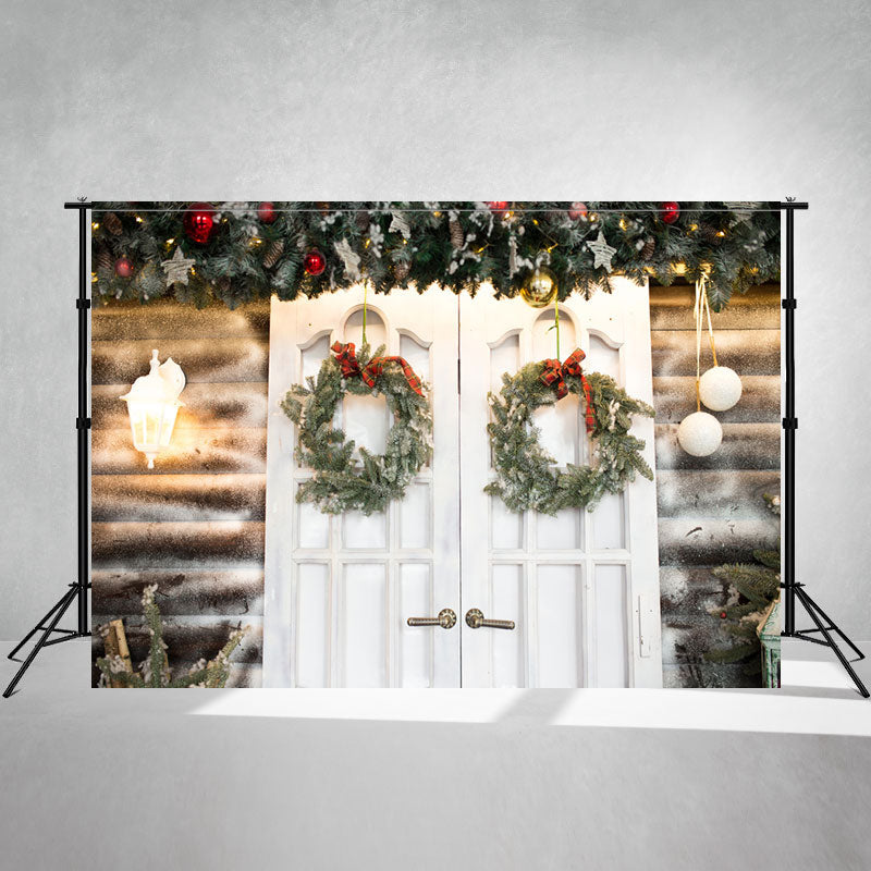 White Door Wreath Christmas Photo Backdrop - Layoris