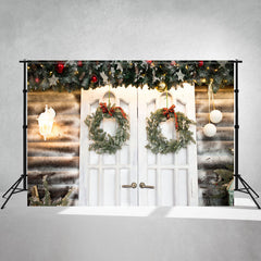 White Door Wreath Christmas Photo Backdrop - Layoris
