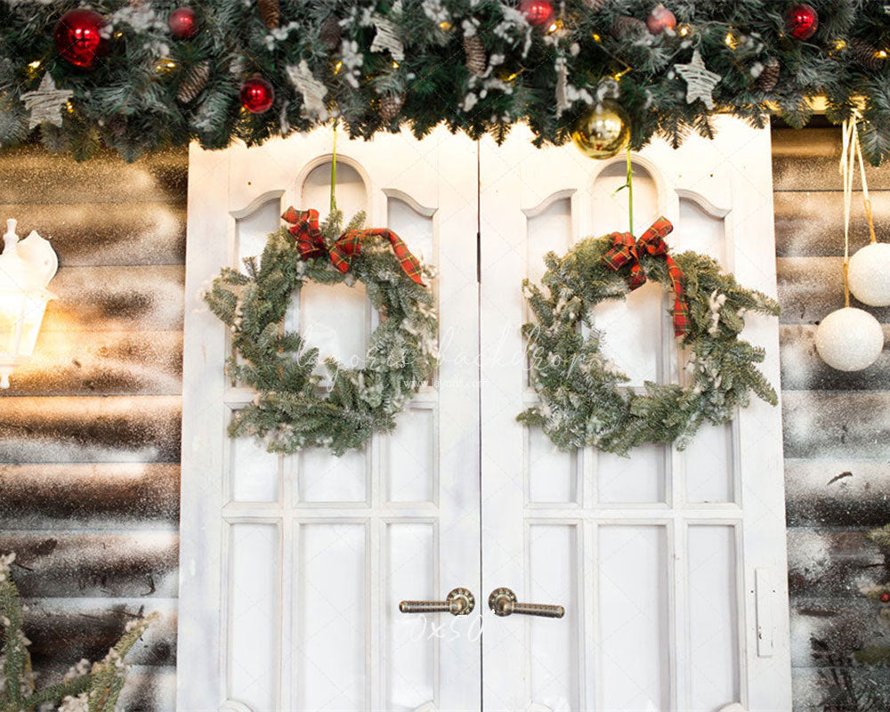 White Door Wreath Christmas Photo Backdrop - Layoris
