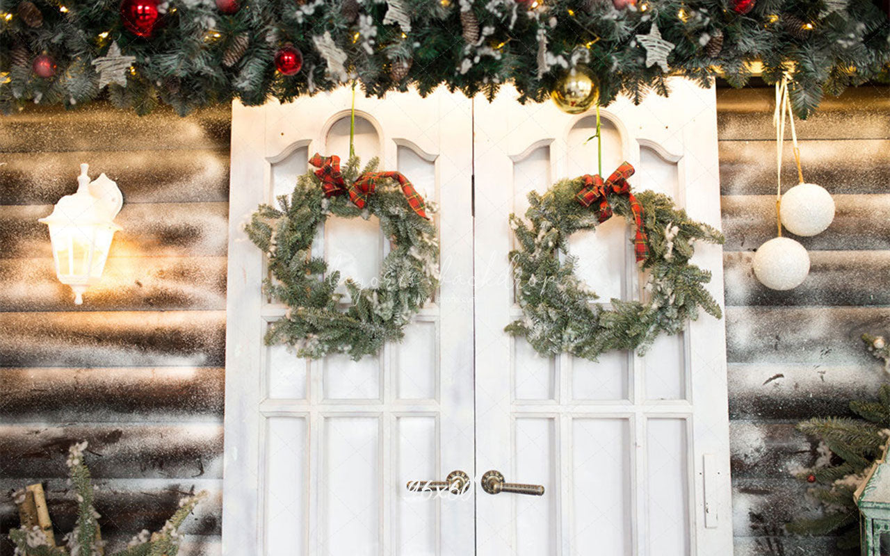 White Door Wreath Christmas Photo Backdrop - Layoris