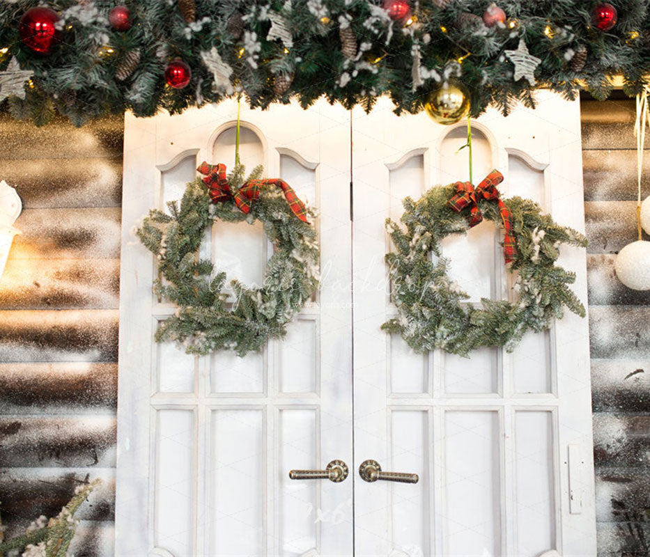 White Door Wreath Christmas Photo Backdrop - Layoris