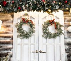 White Door Wreath Christmas Photo Backdrop - Layoris