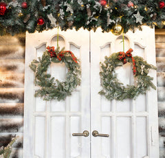 White Door Wreath Christmas Photo Backdrop - Layoris